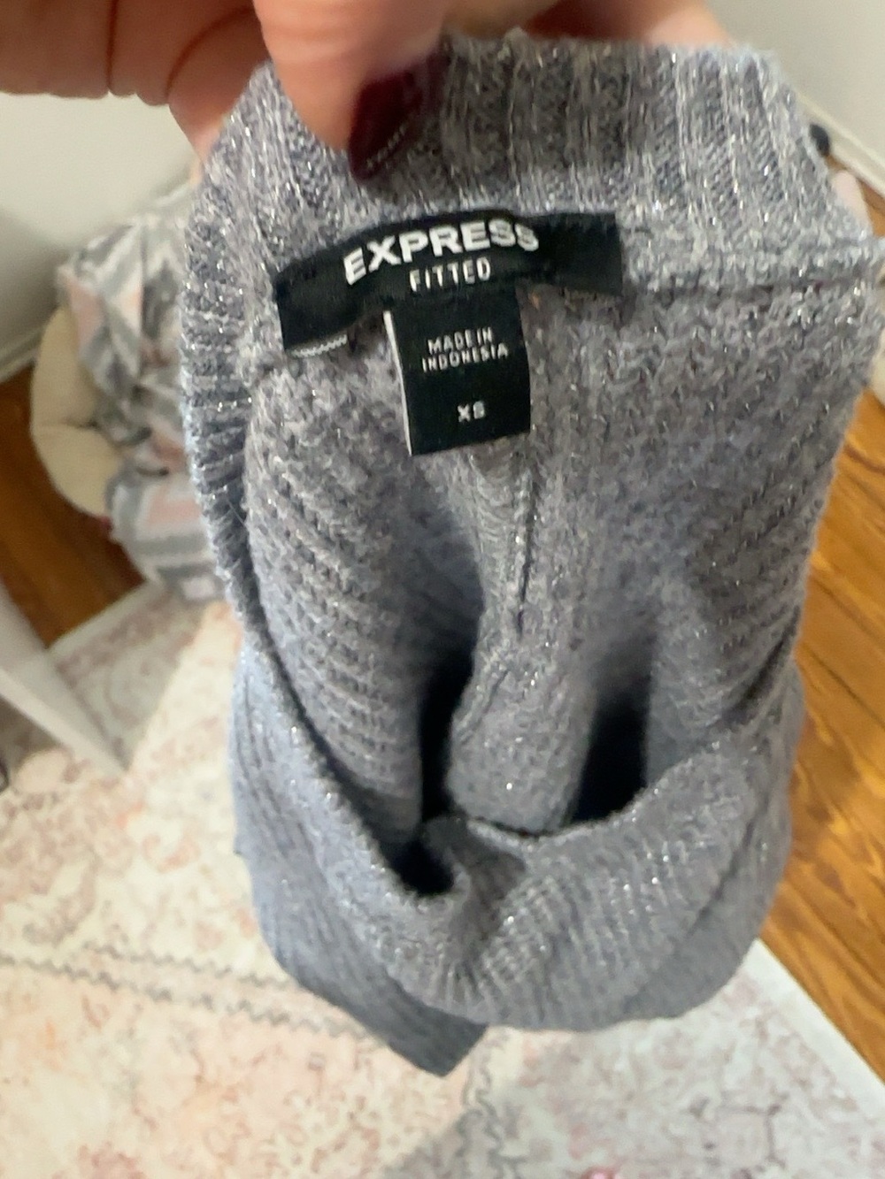 Express Studio Gray Metallic Ribbed Knit Matching Set XS - Picture 2 of 2